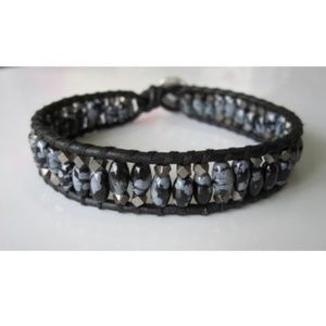 Chan Luu Snowflake Obsidian Leather Bracelet